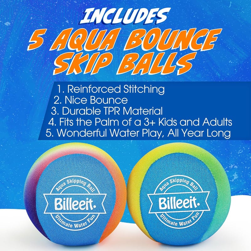 Billeeit 5Pcs Water Skipping Balls Set for Pool Play, Multi-Colored Splash Water Bouncing Balls, Fun Water Pool Beach Swim Toys & Games for Kids 3+ 4-8-12 and Adults - Image 3
